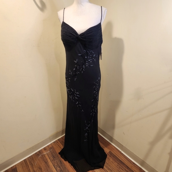 CHELSEA NITES Black 100% Silk Floor Length Strappy Evenings Formal Dress 16 NWT - Picture 1 of 12